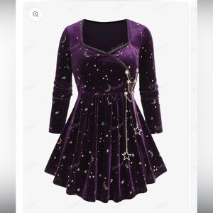 Gothic style Celestial Velvet Mini Dress Starry Moon Lace Size 1X